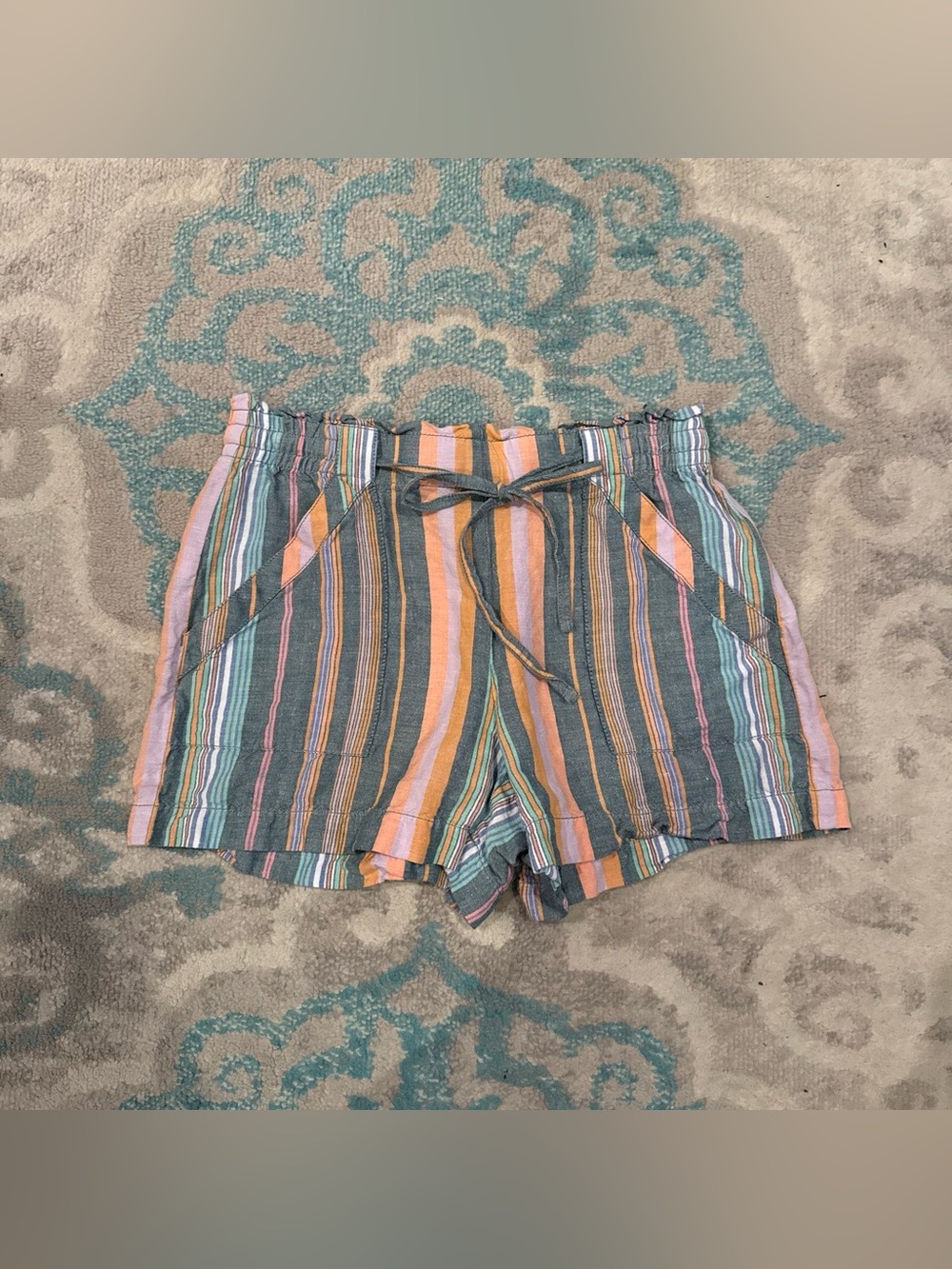 LOFT Multicolor Striped Drawstring Shorts